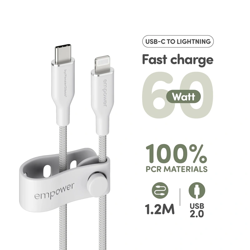 Empower įkrovimo laidas USB-C į Lightning, 1.2m - 240W, balta, 2 nuotrauka